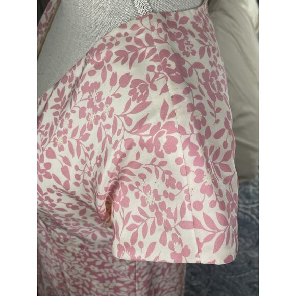 Isabella Bird Silk Midi Dress 6P Pink Floral Cottagecore Garden Wedding Guest - Picture 7 of 10
